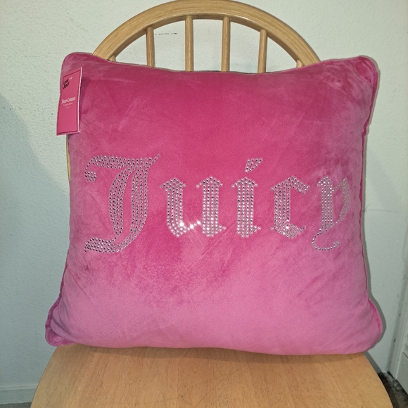 SOLD- Juicy Couture Hot Pink Velour Rhinestone Pillow - Picture 2 of 7